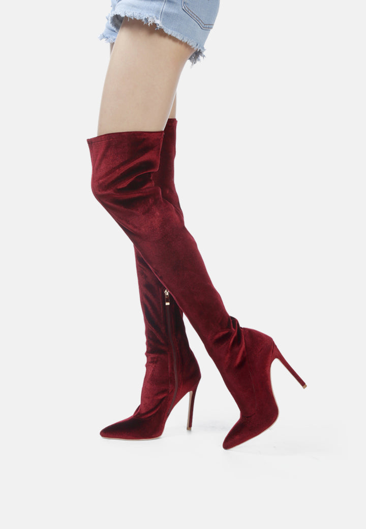 women madmam strerch high heel velvet boot#color_burgundy