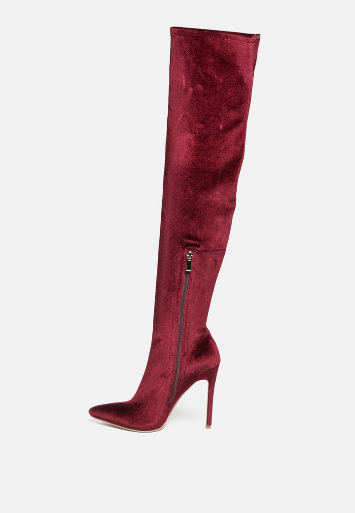 women madmam strerch high heel velvet boot#color_burgundy