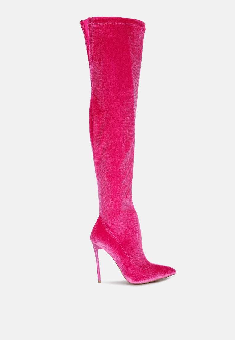 women madmam strerch high heel velvet boot#color_fuchsia