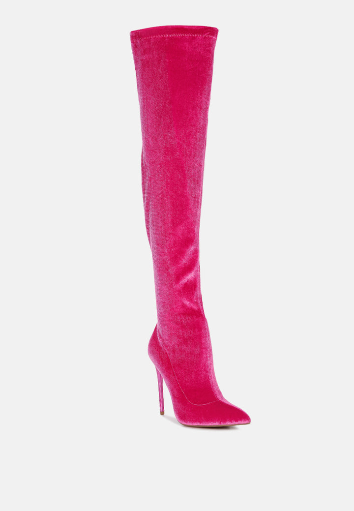 women madmam strerch high heel velvet boot#color_fuchsia