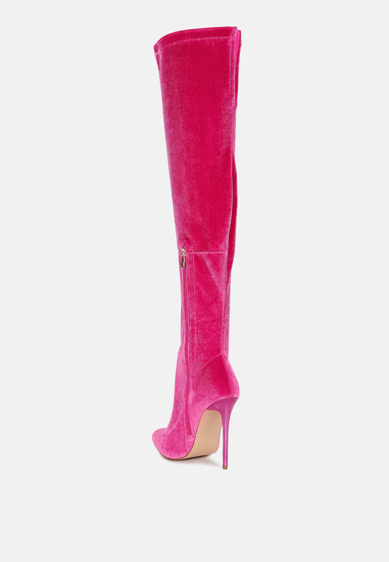 women madmam strerch high heel velvet boot#color_fuchsia