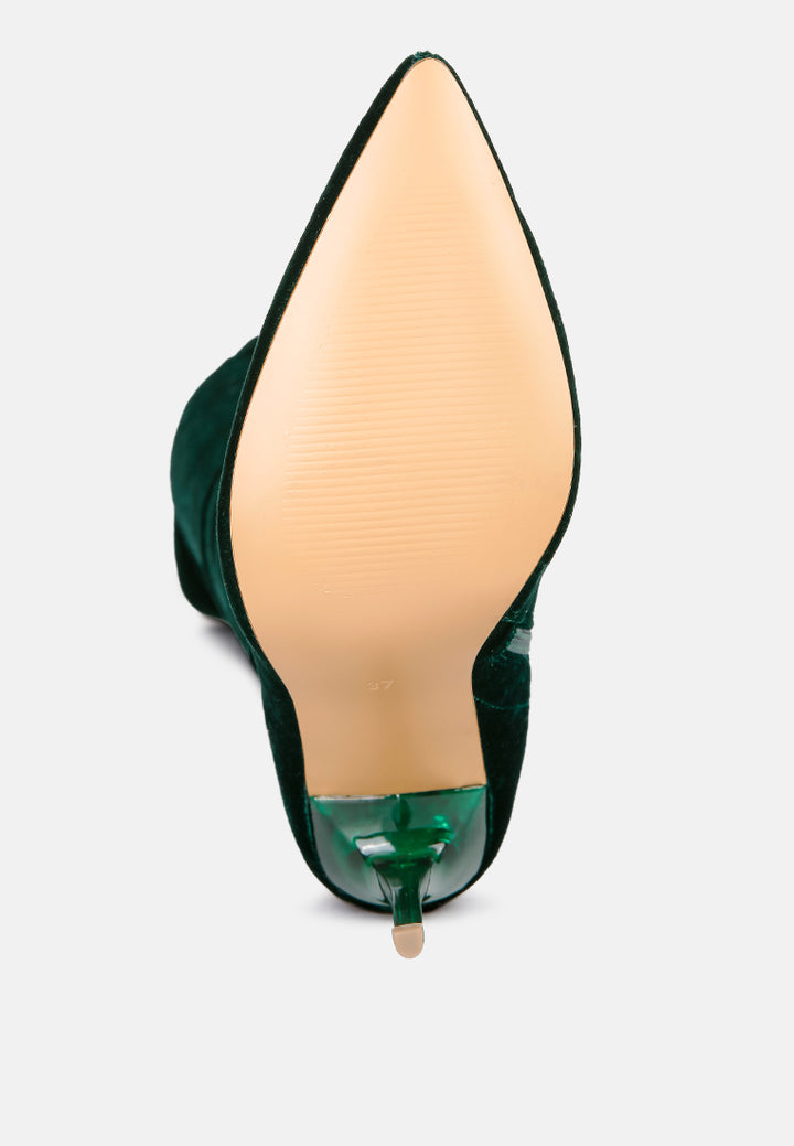 women madmam strerch high heel velvet boot#color_dark-green