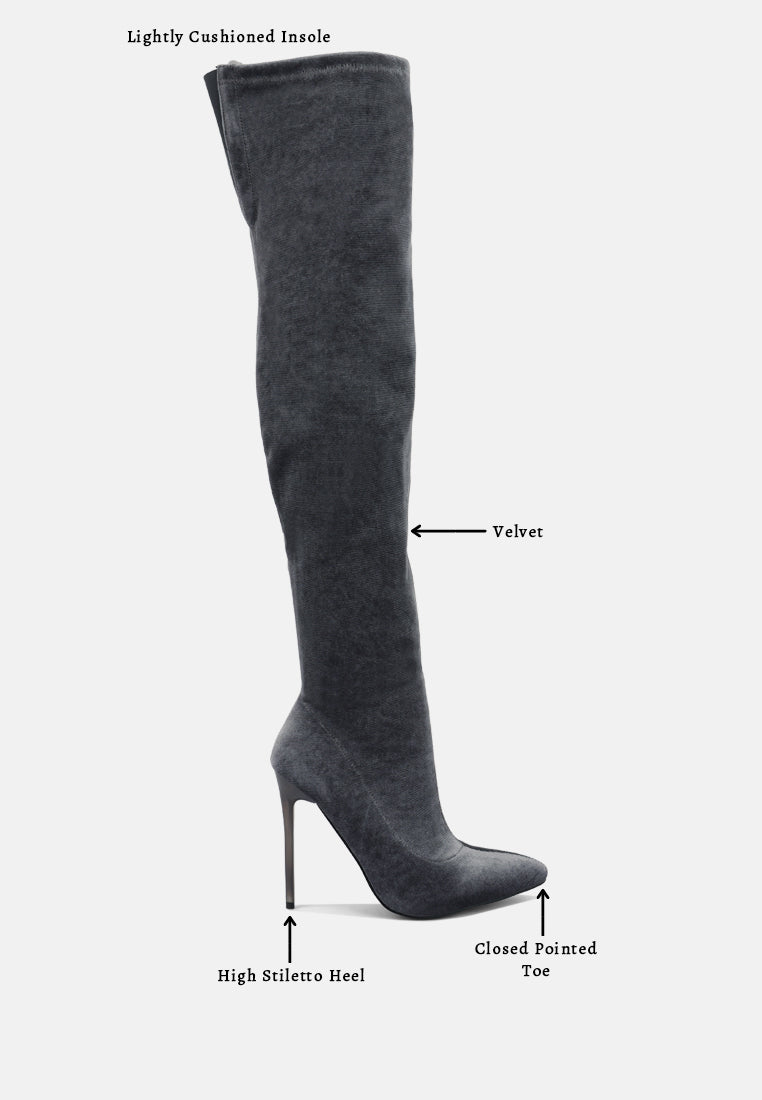 women madmam strerch high heel velvet boot#color_grey