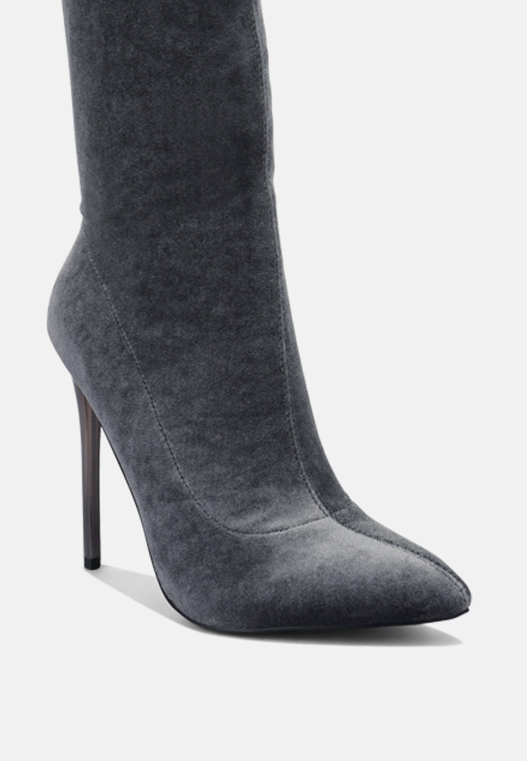 women madmam strerch high heel velvet boot#color_grey