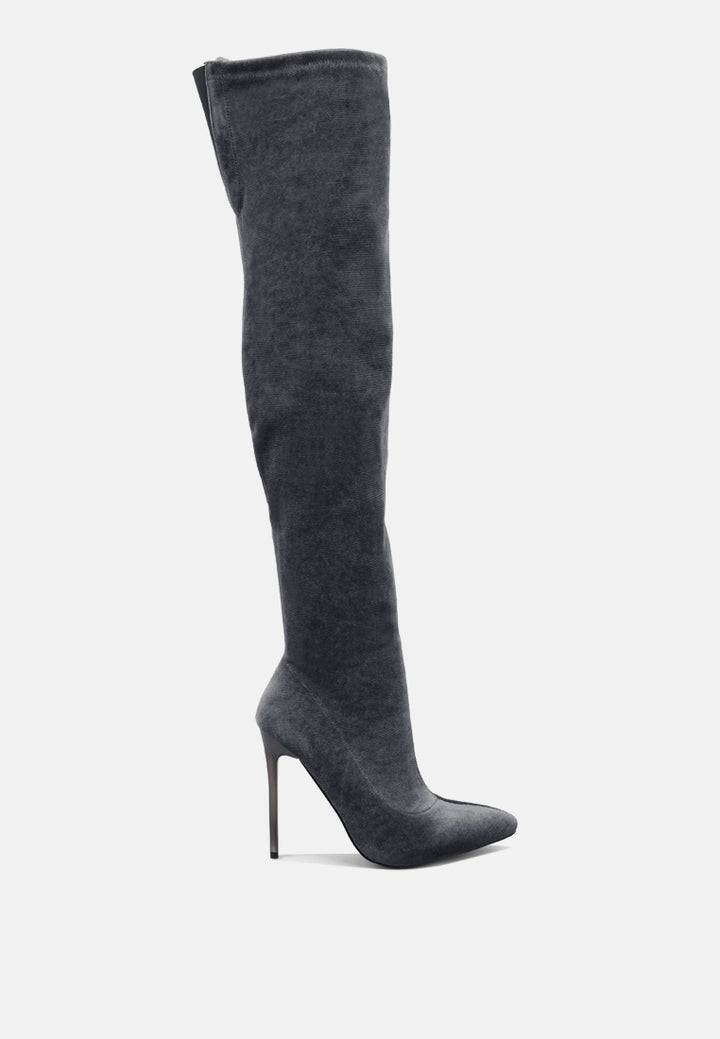 women madmam strerch high heel velvet boot#color_grey