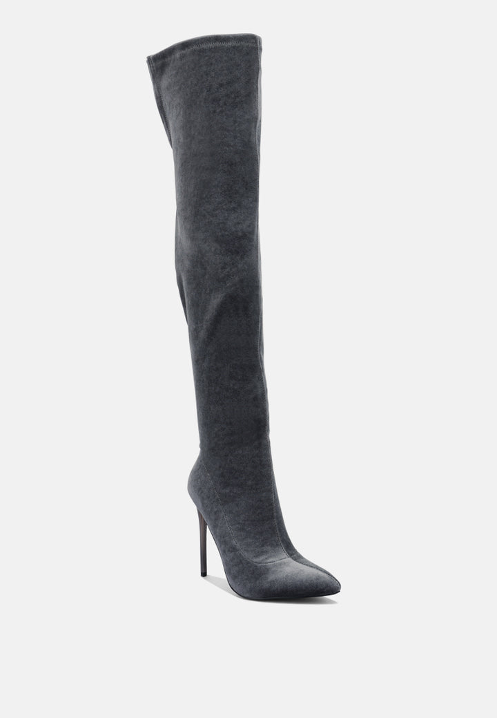 women madmam strerch high heel velvet boot#color_grey