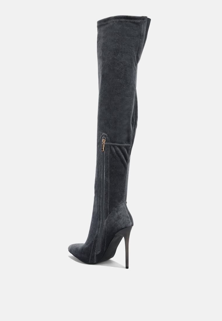 women madmam strerch high heel velvet boot#color_grey