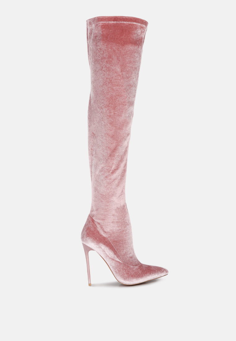 women madmam strerch high heel velvet boot#color_blush