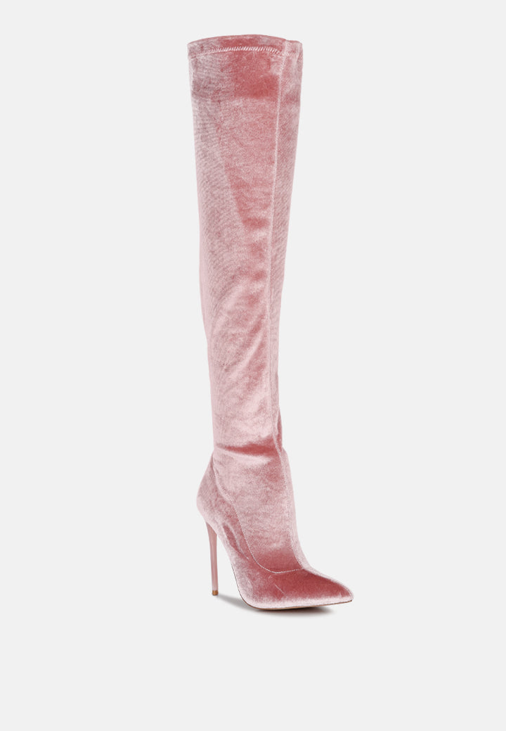 women madmam strerch high heel velvet boot#color_blush