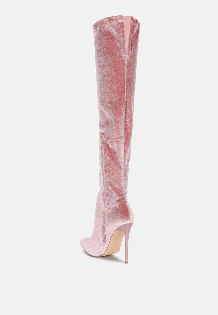 women madmam strerch high heel velvet boot#color_blush