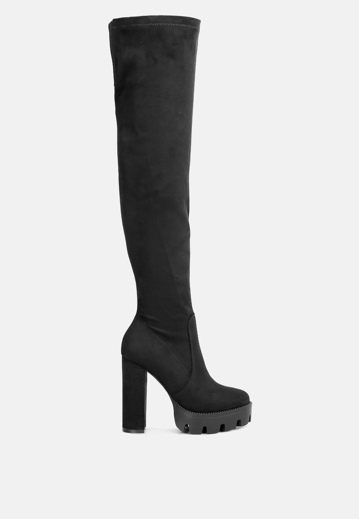 high block heeled long boots#color_black