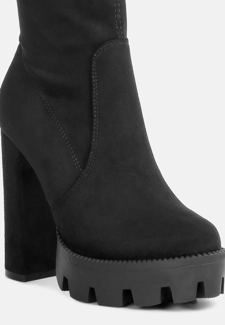 high block heeled long boots#color_black
