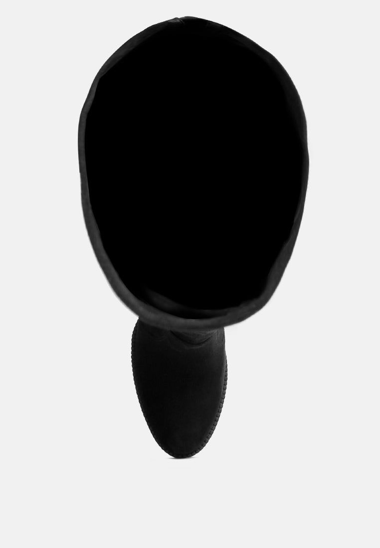 high block heeled long boots#color_black