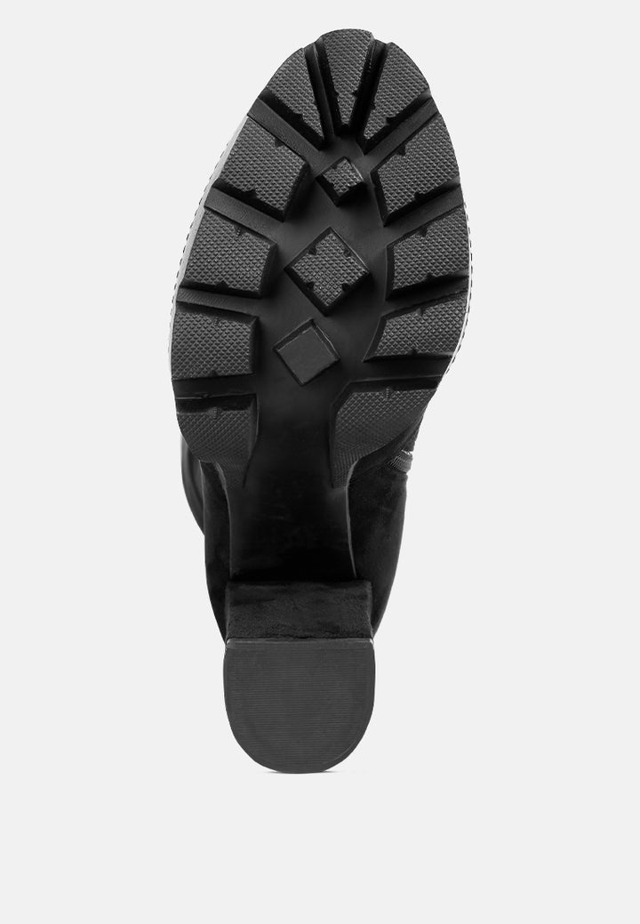 high block heeled long boots#color_black