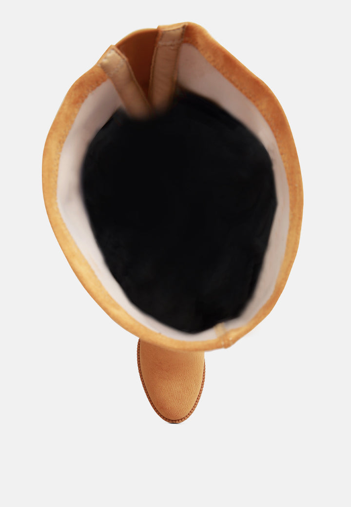 high block heeled long boots#color_tan