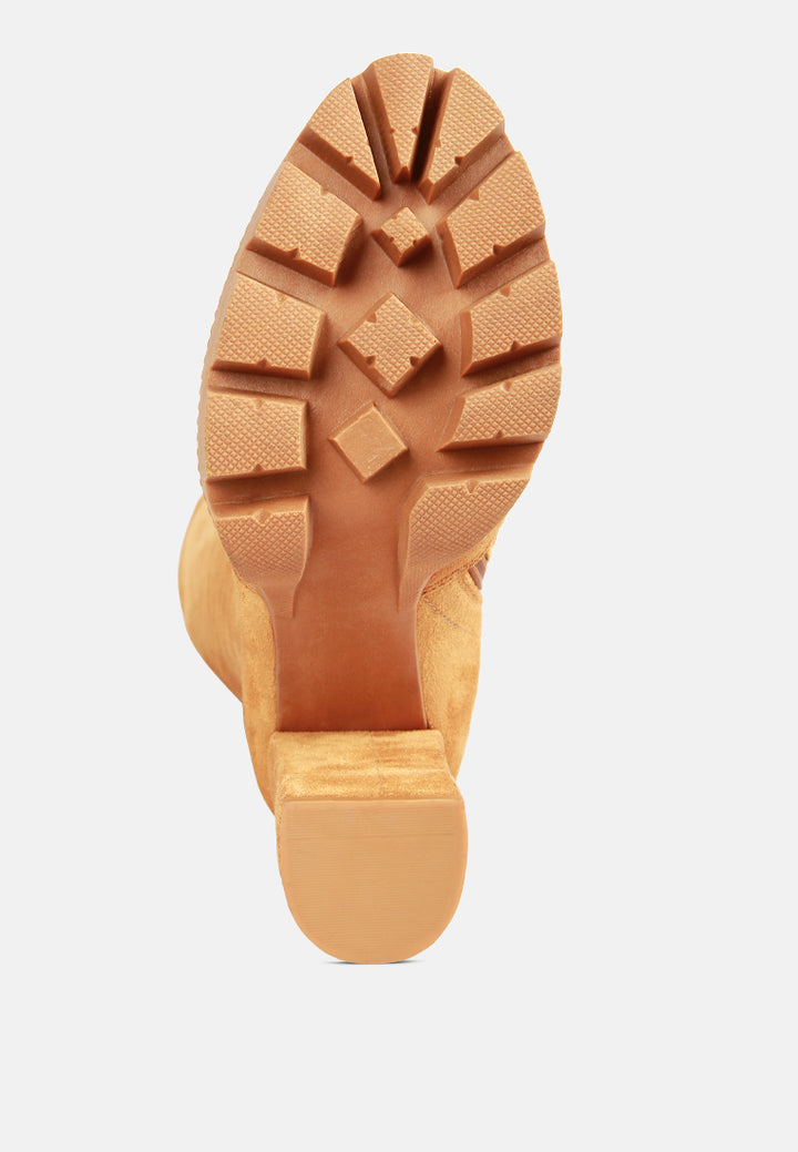 high block heeled long boots#color_tan