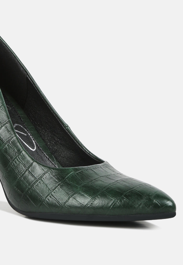 women croc formal pumps#color_dark-green