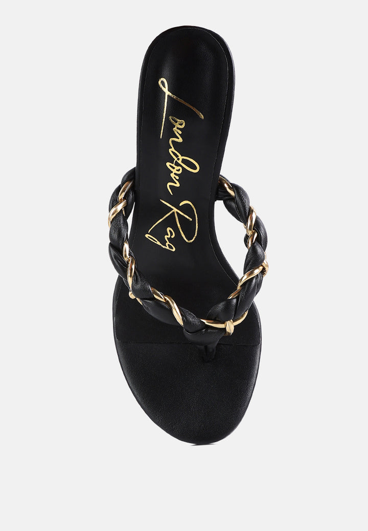 melodrama high heeled braided thong sandals#color_black