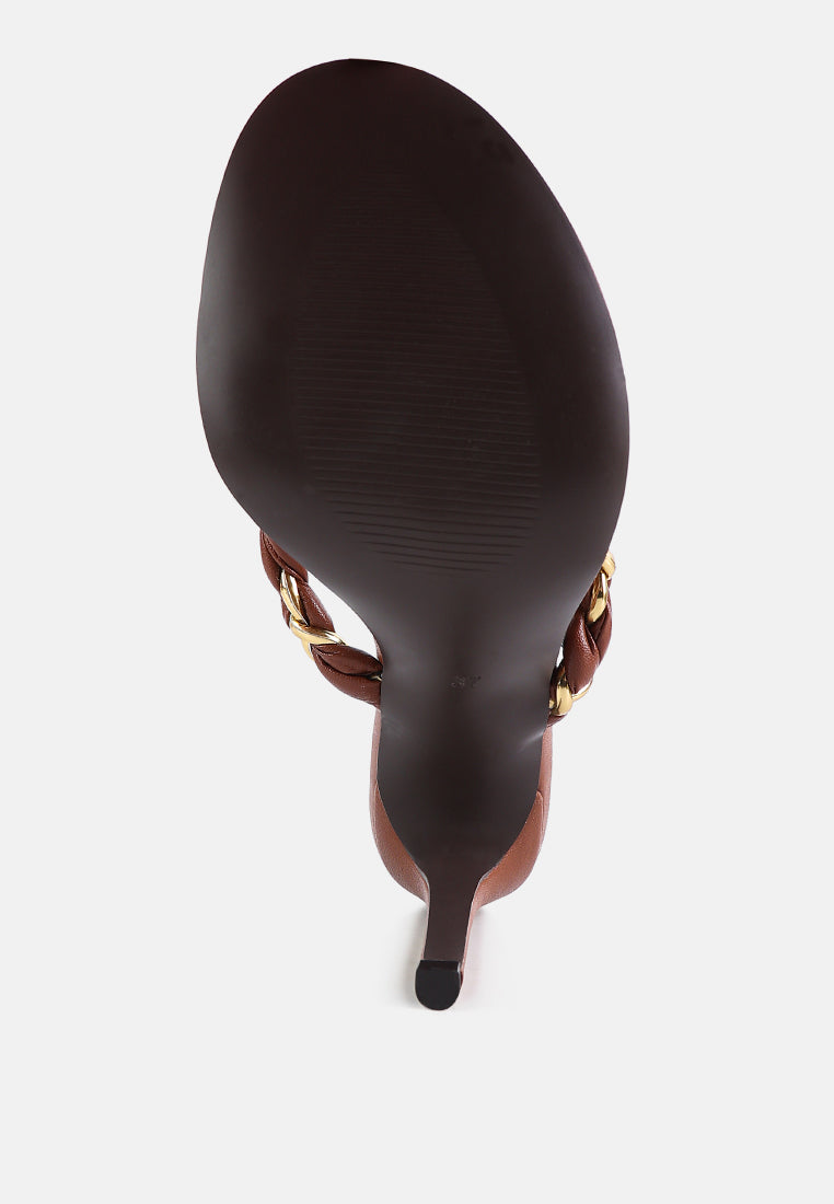 melodrama high heeled braided thong sandals#color_mocca