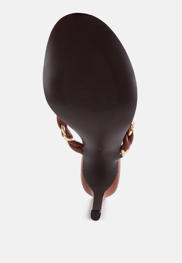 melodrama high heeled braided thong sandals#color_mocca