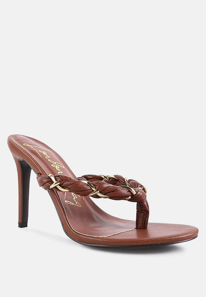 melodrama high heeled braided thong sandals#color_mocca