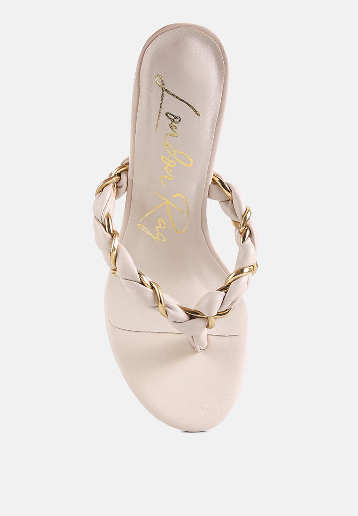 melodrama high heeled braided thong sandals#color_latte