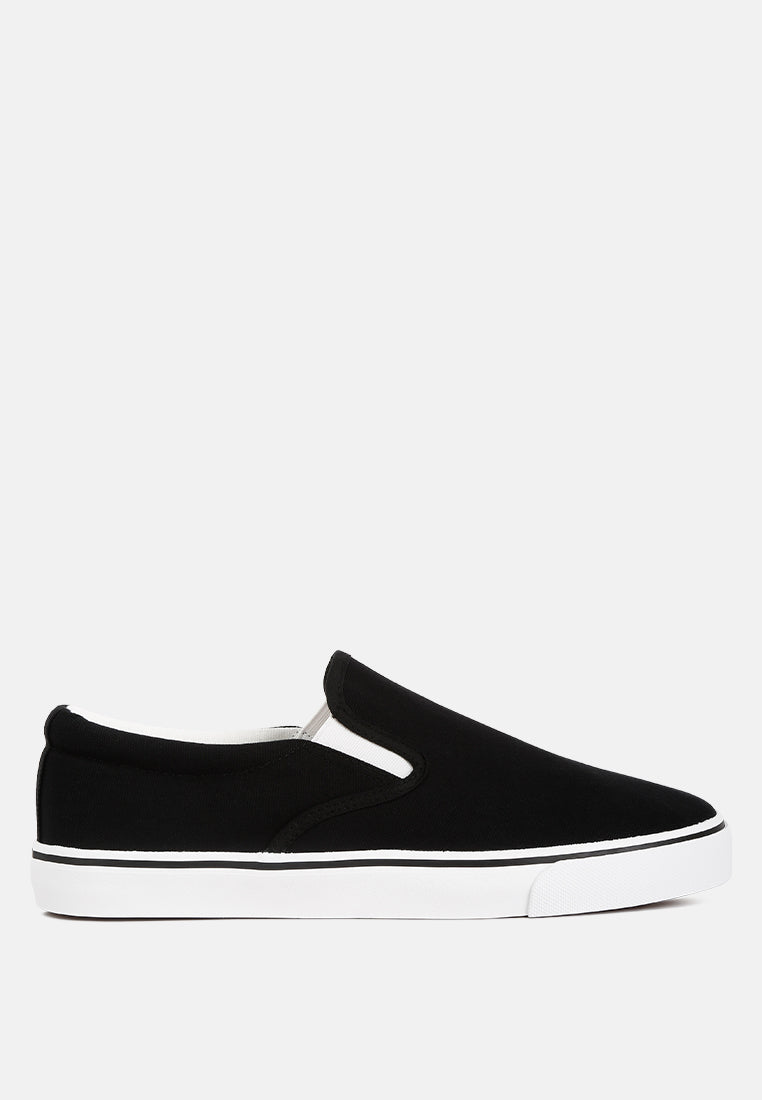 mens canvas slip on sneakers#color_black