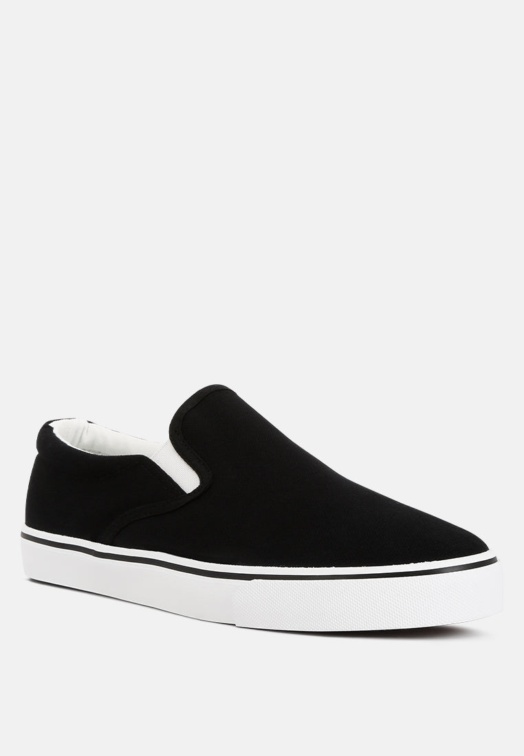 mens canvas slip on sneakers#color_black