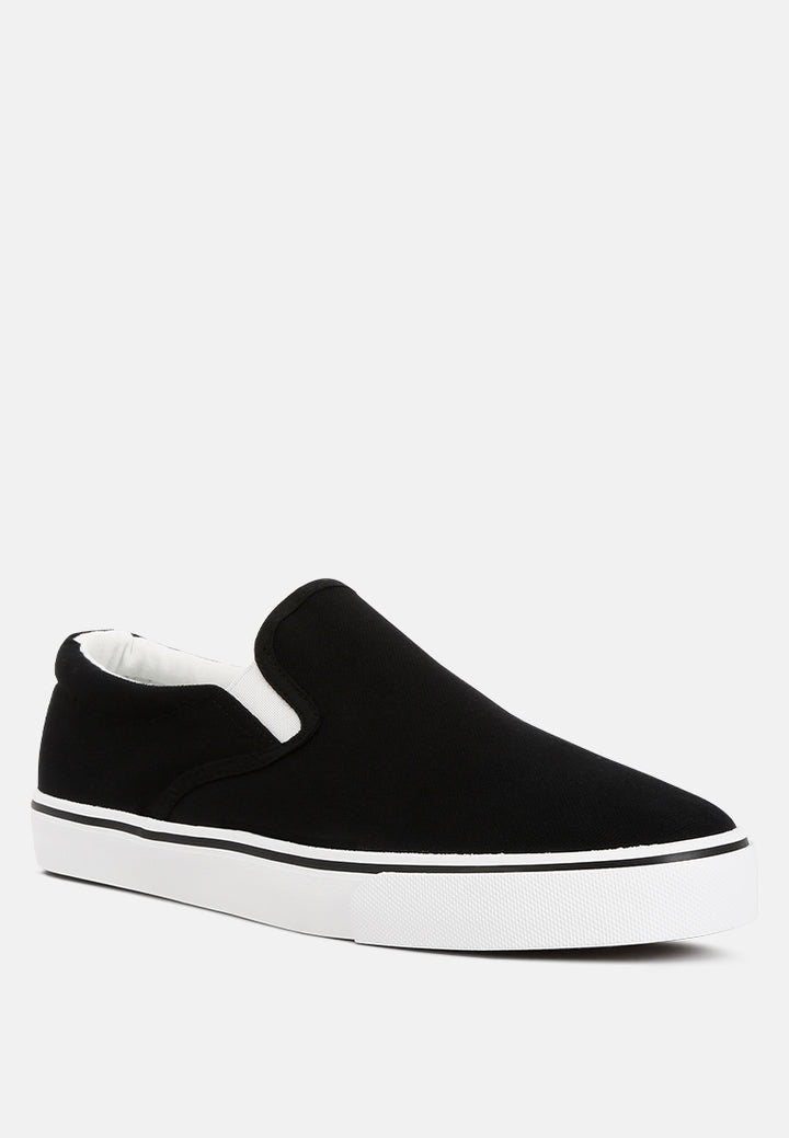 mens canvas slip on sneakers#color_black