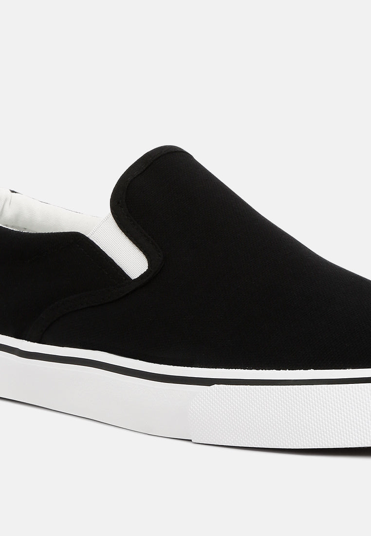 mens canvas slip on sneakers#color_black