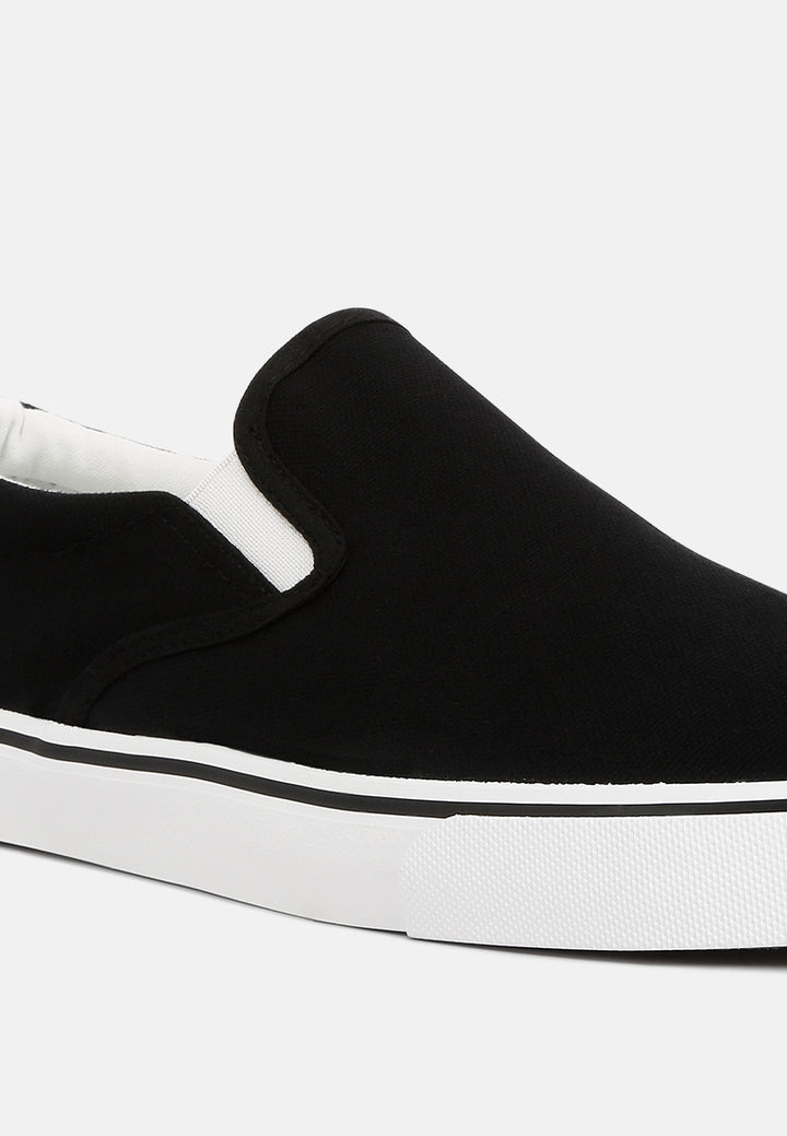 mens canvas slip on sneakers#color_black