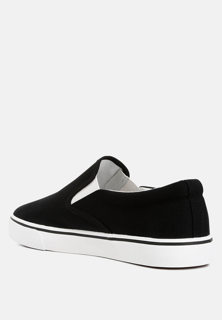 mens canvas slip on sneakers#color_black