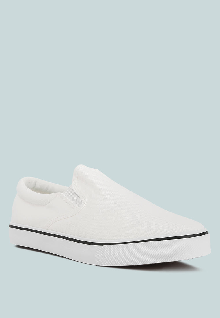 mens canvas slip on sneakers#color_white