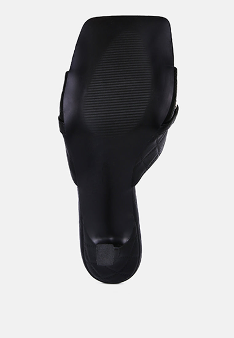 women quilted high heeled slide sandals#color_black