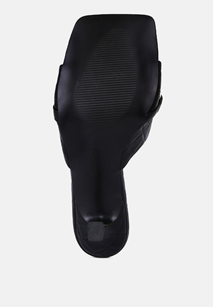 women quilted high heeled slide sandals#color_black