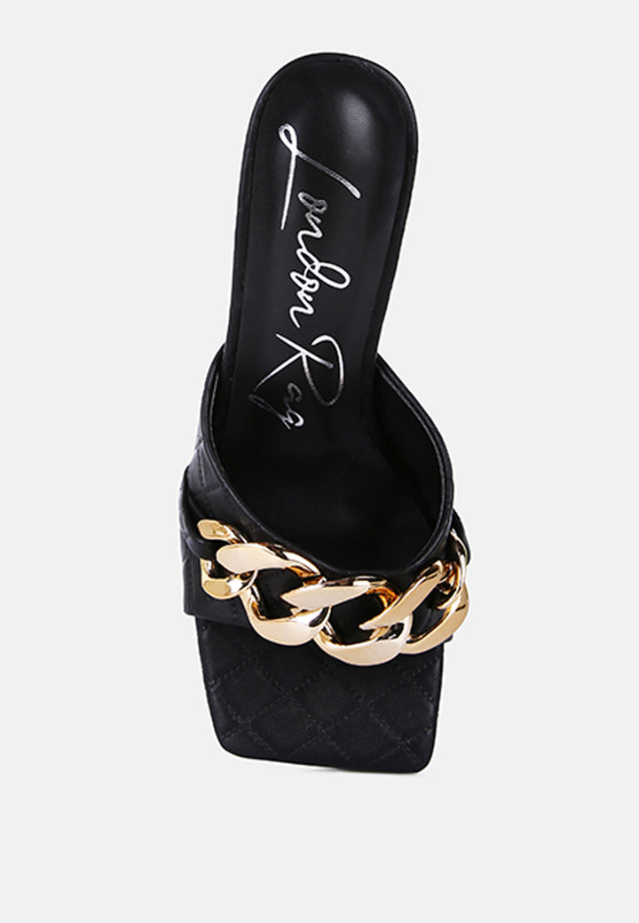 women quilted high heeled slide sandals#color_black