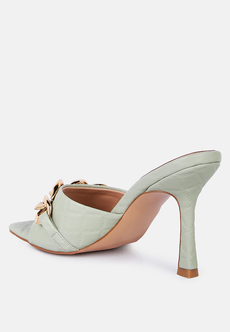 women quilted high heeled slide sandals#color_mint