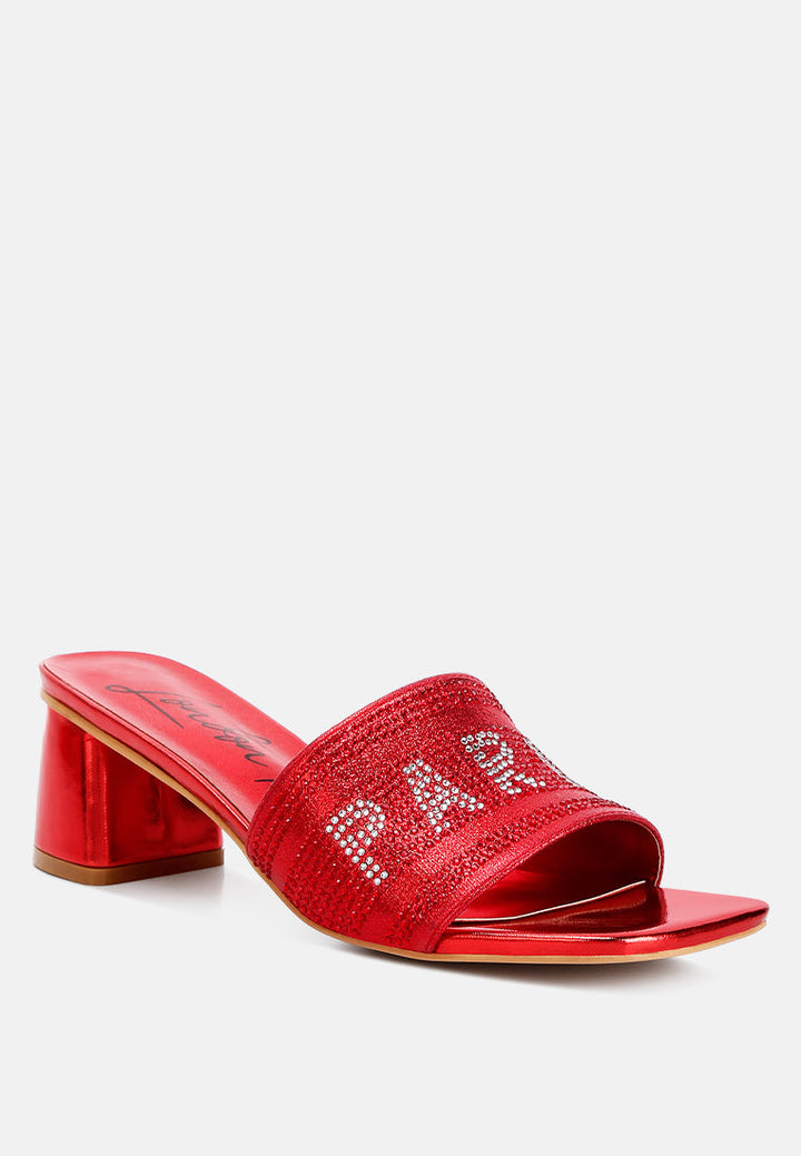 women diamante embellished paris sandals#color_red