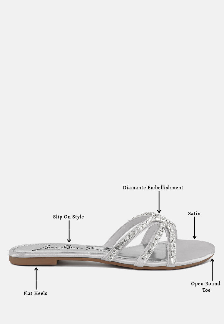 women dimante strap flat sandals#color_silver