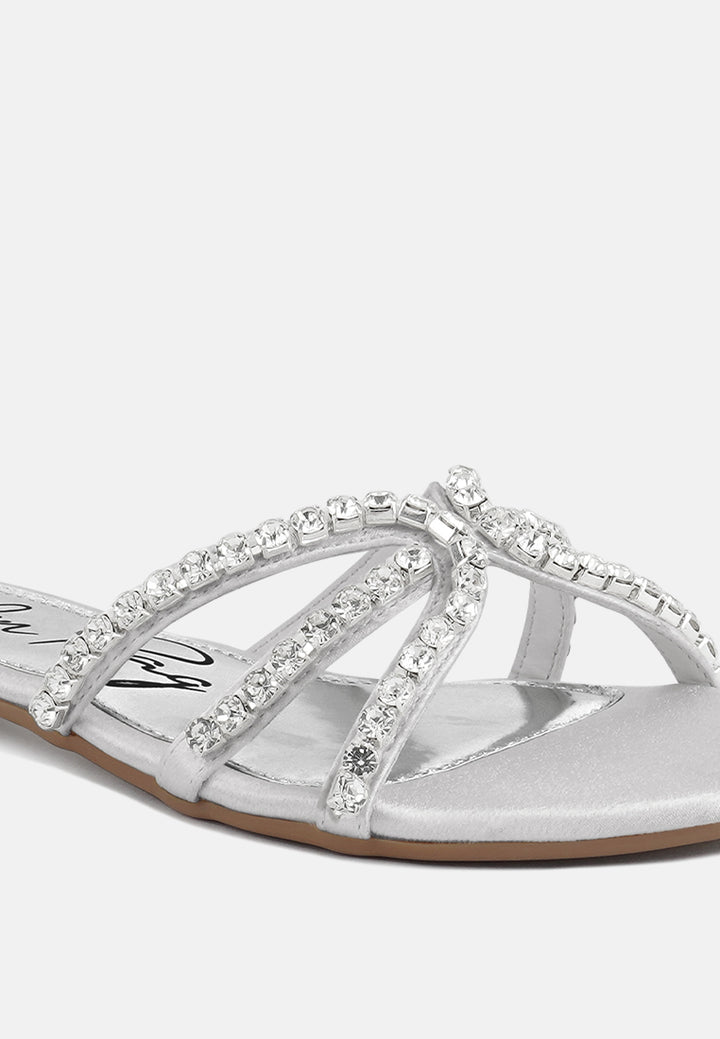women dimante strap flat sandals#color_silver