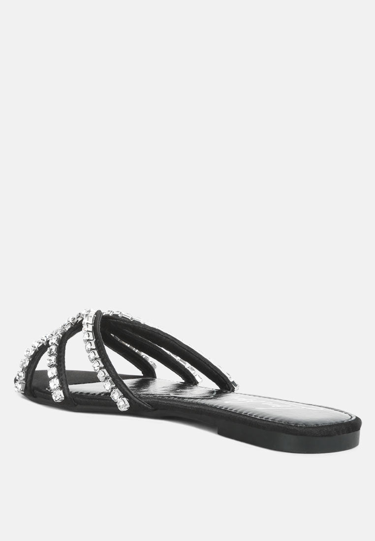 women dimante strap flat sandals#color_black