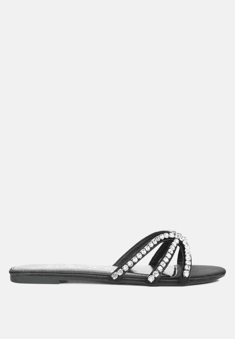 women dimante strap flat sandals#color_black