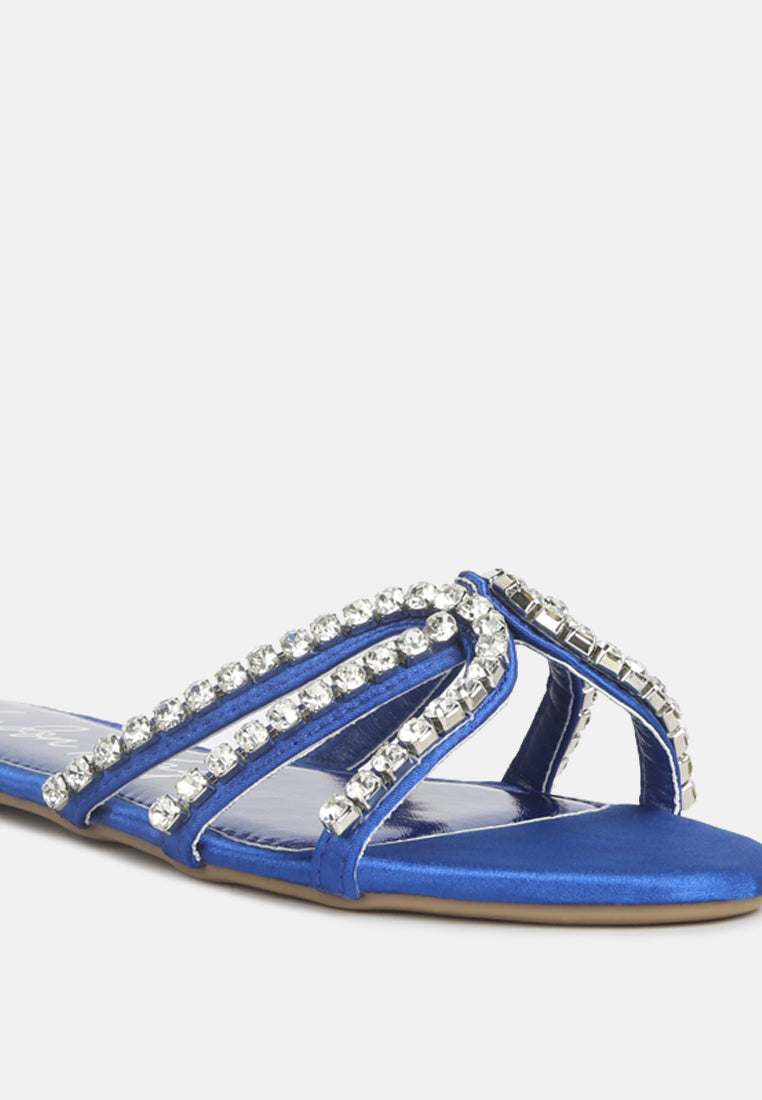 women dimante strap flat sandals#color_blue