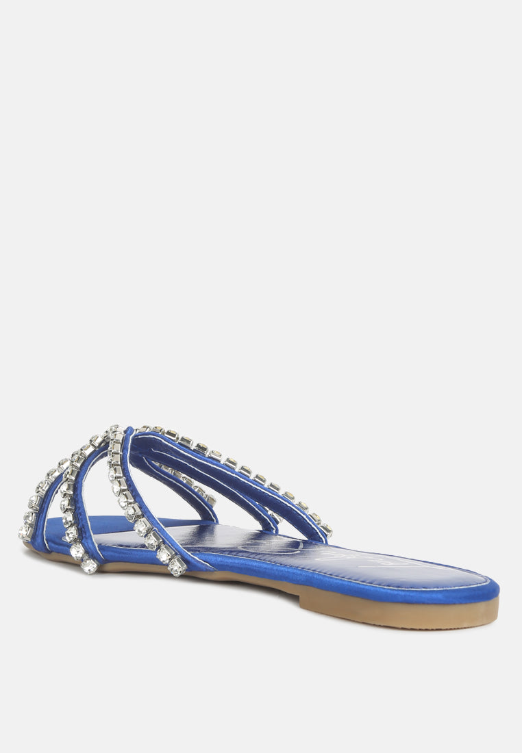 women dimante strap flat sandals#color_blue