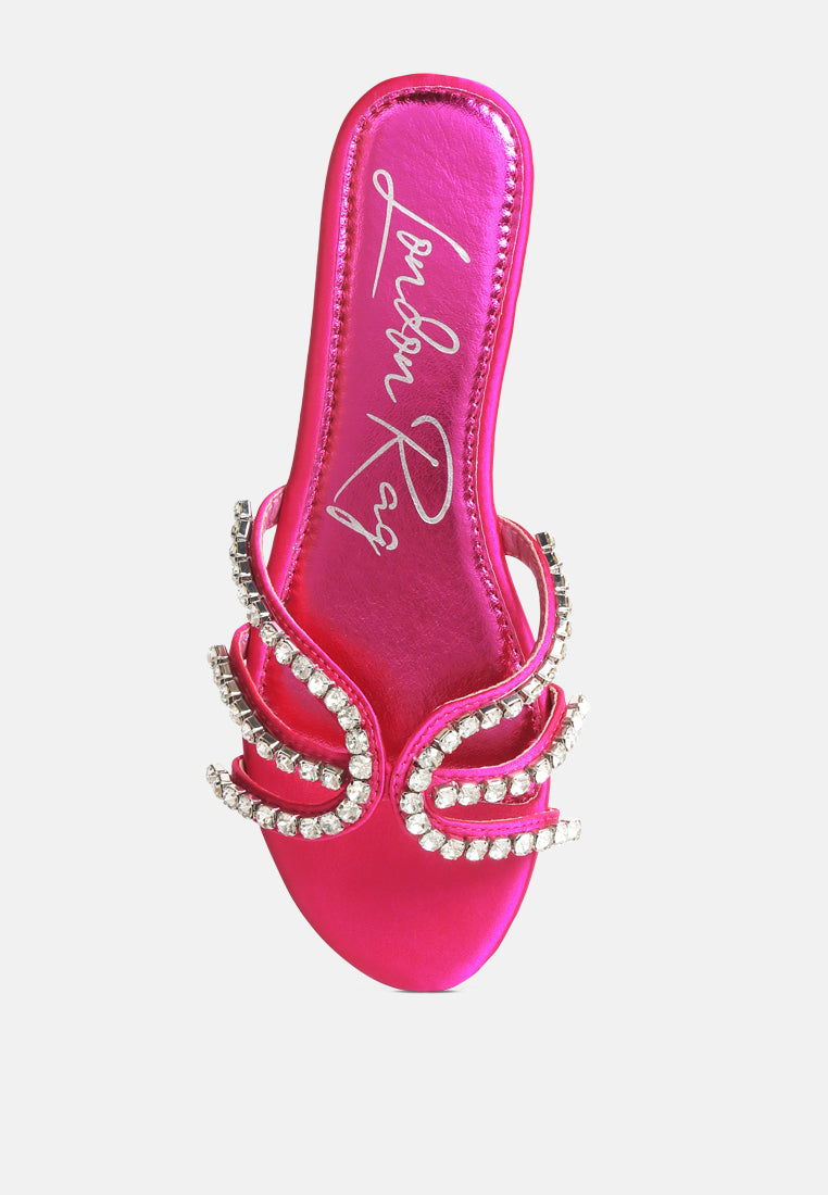 women dimante strap flat sandals#color_fuchsia