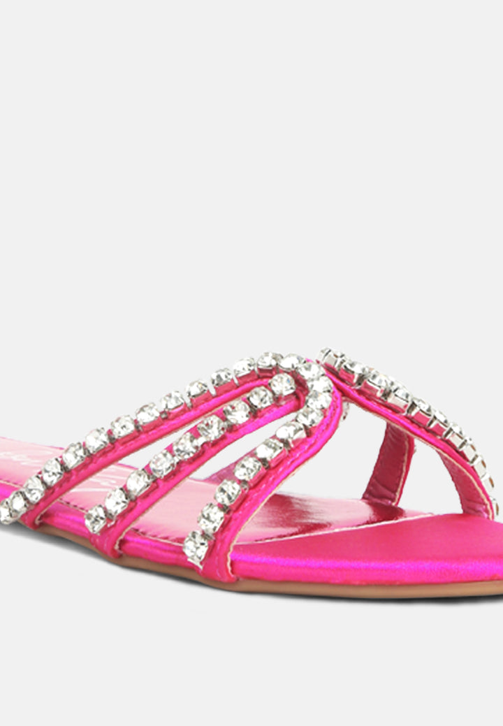 women dimante strap flat sandals#color_fuchsia