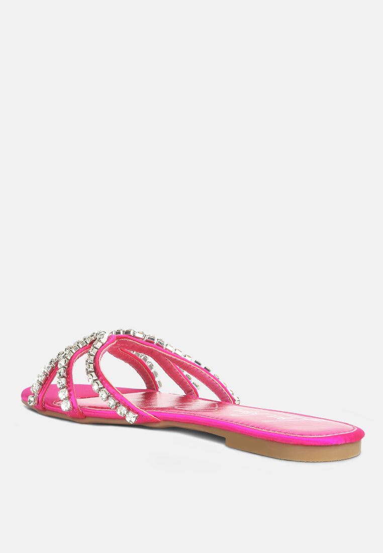 women dimante strap flat sandals#color_fuchsia