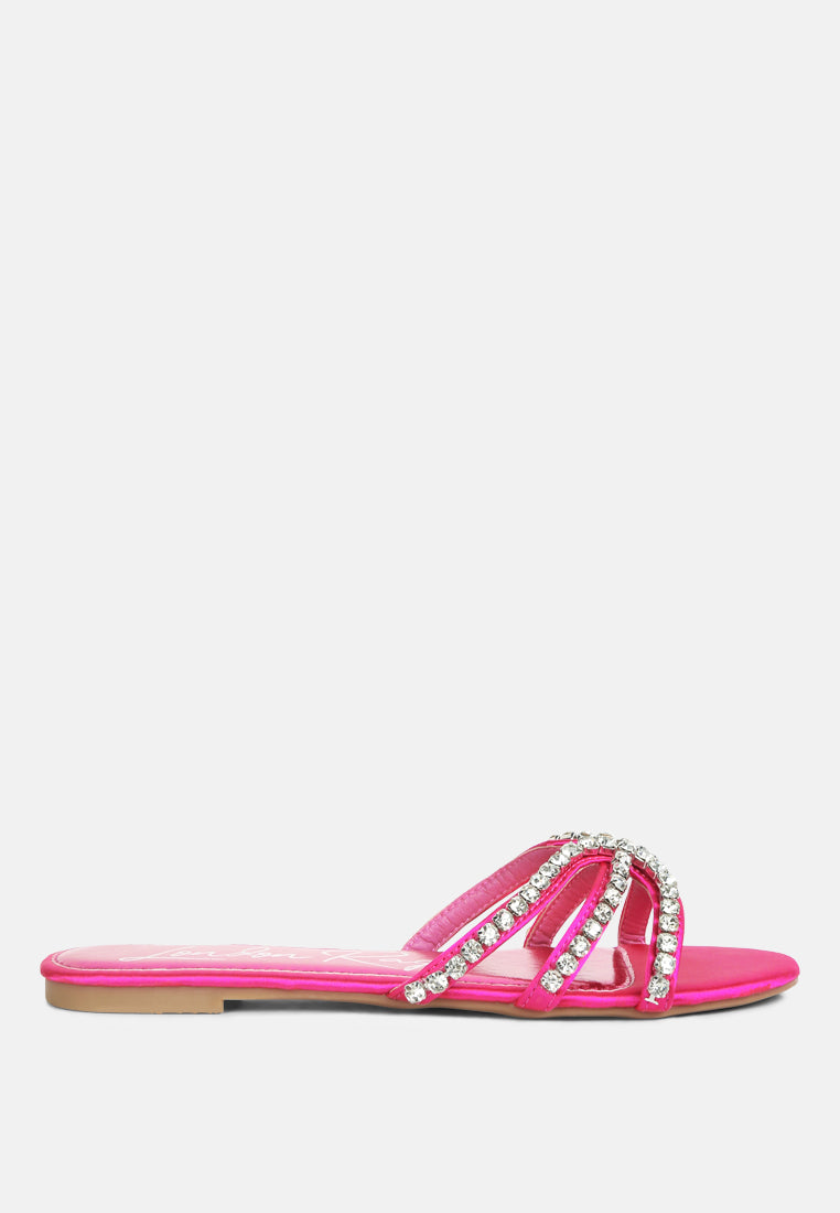 women dimante strap flat sandals#color_fuchsia