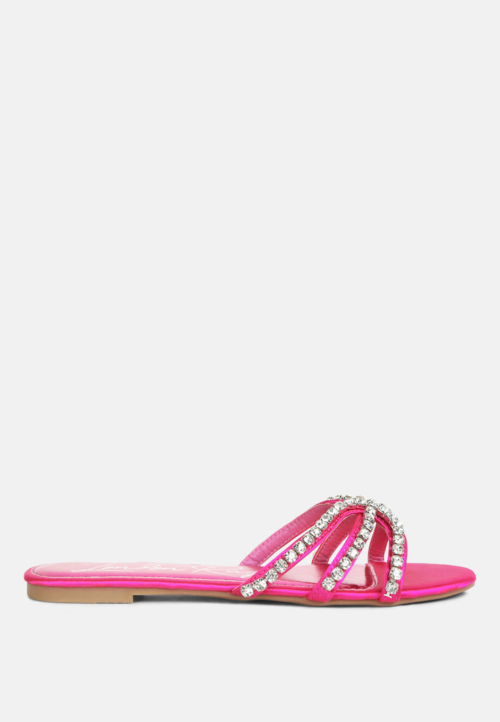 women dimante strap flat sandals#color_fuchsia