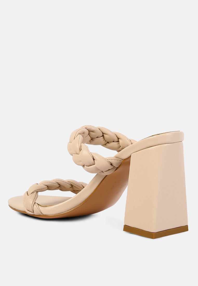 women braided strap high block heels#color_beige